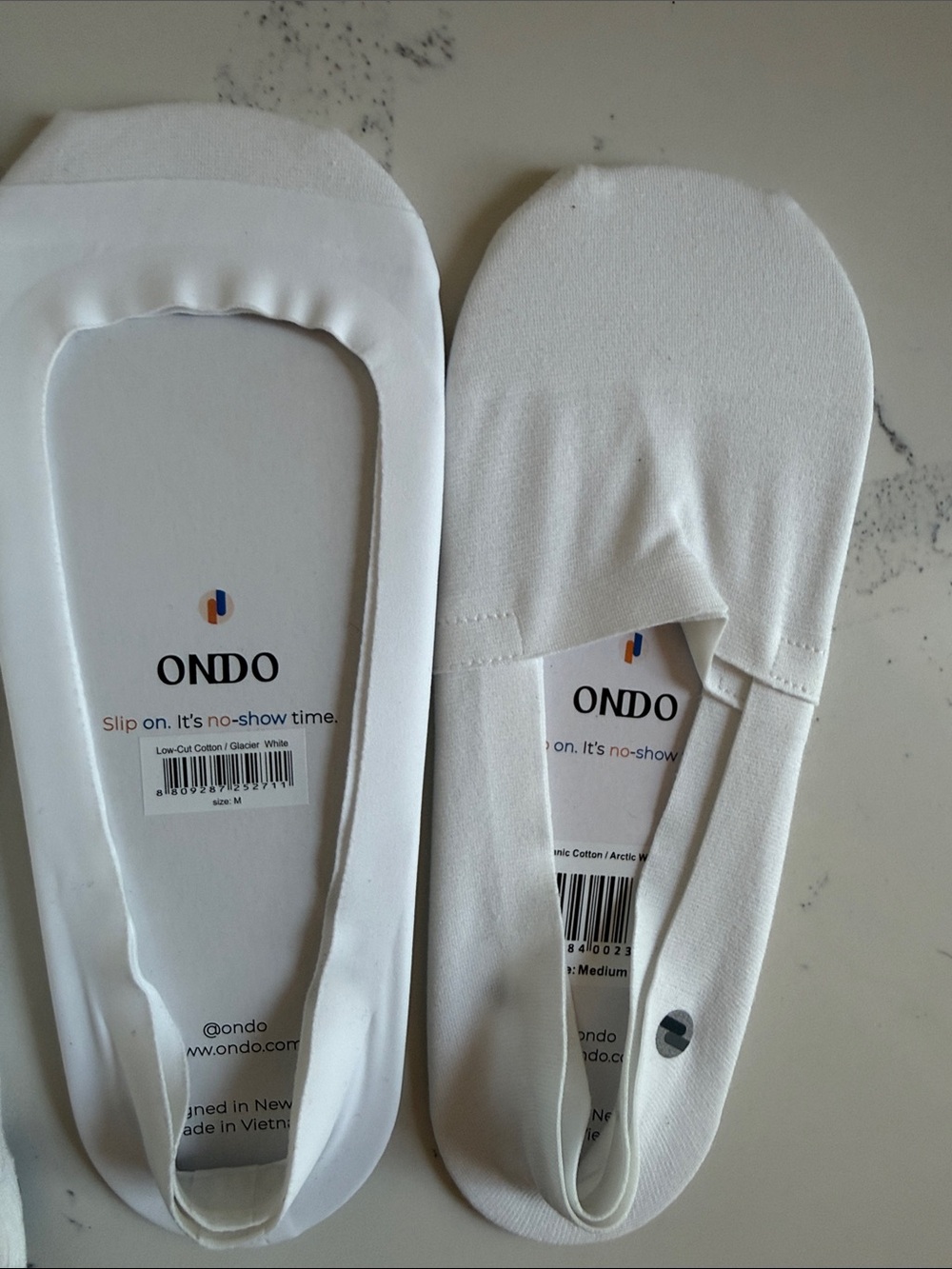ONDO Cotton Socks in White Crew / no show no Slip Style Size Medium/ Large NWT - Picture 6 of 8
